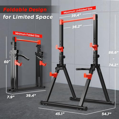 SogesHome Foldable Power Tower Dip Stand Pull Up Bar for Home Gym Exercise - color: Black Red