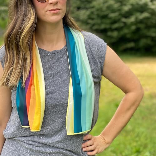 Extended Size Cooling Towel – Be Cool in Style - Heat Relief, Soft, Lightweight, Sun Protection, Easy Clean - Perfect for Biking, Hiking, Running, Yoga, Golf, Gardening - Sunset Wave M - color: Sunset Wave