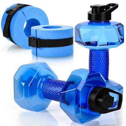 4 Pcs Water Aquatic Exercise Set 2 Ankle Wrist Swimming Weights 2 Water Aquatic Exercise Dumbbells PE Materials Dumbbell Aerobics with Non Slip Handle for Swim Pool Fitness Equipment