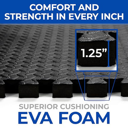1.25" Jiu Jitsu/BJJ/Grappling/Wrestling Puzzle Mats — Designed in Texas, Premium EVA Foam Interlocking Tiles, 24 sq ft / 6 Tiles, Non-Slip, High-Density