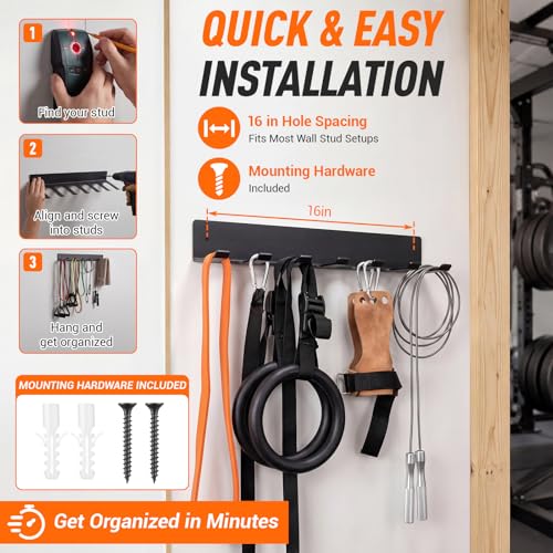 Chumia Gym Rack Organizer Wall Mounted Heavy Duty Fitness Equipment Storage Rack for Resistance Bands, Jump Ropes, Lifting Belts, Barbell, Space Saving Garage Home Gym Exercise Accessories Hanger
