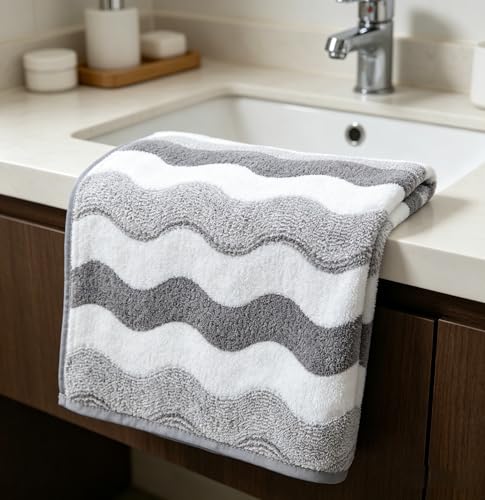 Microfiber Bath Towel 35x70in - Ultra Soft Quick Dry, Lightweight for Gym, Spa, Travel | Hotel Grade & Multi-Use| Single Pack - color: Gray and White Stripe, size: 35*70 Inches