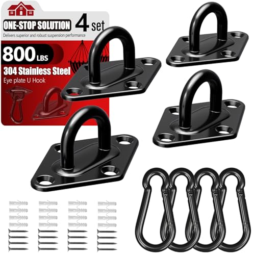 sprookber 304 Stainless Steel Pad Eye Snap Hook, M6 Ceiling Hook 800Lb,8Pcs - size: 2.3 inch, style: Black Rhombus