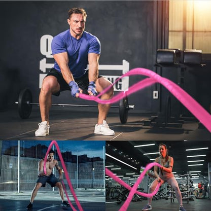 1 inch 30ft Pink Battle Rope Workout Rope Battle Ropes for Home Gym Exercise for Working Out for Exercise Training Weighted Workout - style: 1 inch Pink