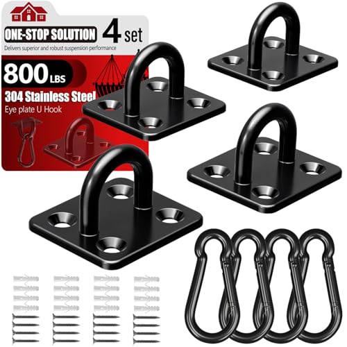 sprookber 304 Stainless Steel Pad Eye Snap Hook, M6 Ceiling Hook 800Lb,8Pcs - size: 2.3 inch, style: Black Square