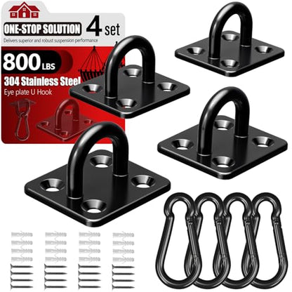 sprookber 304 Stainless Steel Pad Eye Snap Hook, M6 Ceiling Hook 800Lb,8Pcs - size: 2.3 inch, style: Black Square