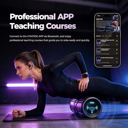 Vibrating Foam Roller with Smart APP Control, 5-Speed Electric Deep Tissue Massage Roller for Back Pain Relief, Muscle Recovery, Physical Therapy, Yoga, Neck, Leg Pain - Rechargeable & Portable