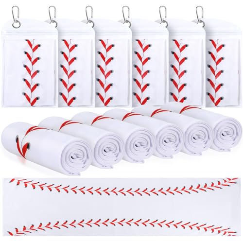 12 Pack Baseball Cooling Towels, Sports Towels with Bags, 40"x12" Breathable Chilly Towel, Microfiber Towel for Baseball Sport Team Gift - color: White, Red, style: Baseball