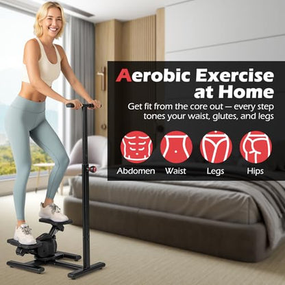 Goplus 2 in 1 Twist Stepper with Handlebar, 330 LBS Hydraulic Stair Stepper w/Waist Twister Platform, LCD Monitor, 5-Level Height Adjustable, High Resistant Step Machine for Cardio Exercise at Home