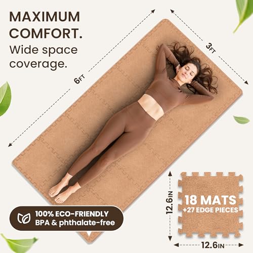 bemaxx Gym Mats Set - 18 pcs EVA Interlocking Foam Floor Tiles (12.6"x12.6"x0.4") 18sqft Protective Gym Flooring Sports Home Workout Exercise Mats Puzzle Garage Fitness Play-Room Pool Treadmill Bike