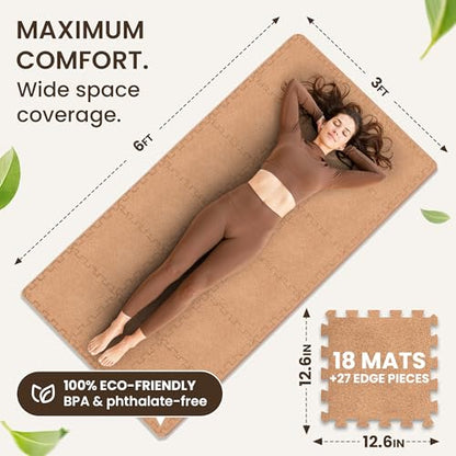 bemaxx Gym Mats Set - 18 pcs EVA Interlocking Foam Floor Tiles (12.6"x12.6"x0.4") 18sqft Protective Gym Flooring Sports Home Workout Exercise Mats Puzzle Garage Fitness Play-Room Pool Treadmill Bike