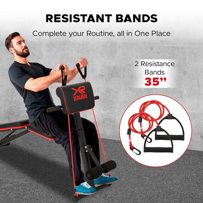Multi-functional folding weight bench, adjustable weight bench, with 7 positions backrest adjustment and 2 training straps, 600 lbs capacity, suitable for full body workouts