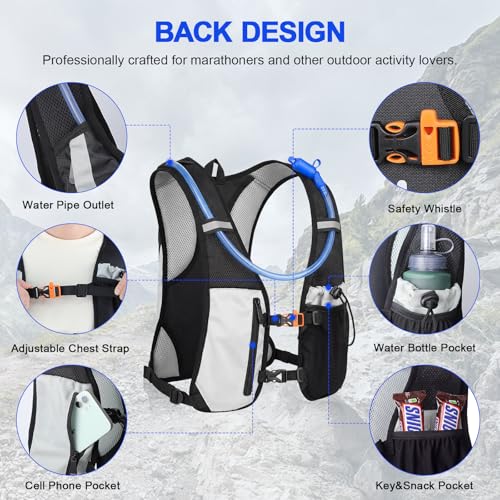KUYOU Running Hydration Vest - Lightweight Insulated Hydration Backpack with 2L Water Bladder, Adjustable Chest Straps and Reflective Water Backpack for Running Marathon Race Hiking Cycling - color: Black