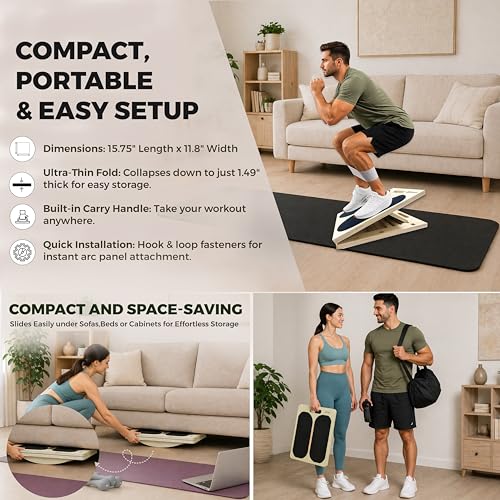 3-in-1 Adjustable Slant Board & Balance Board - Wooden Calf Stretcher and Squat Wedge - 5 Angle Incline Board for Stretching Equipment & Exercise - Includes Resistance Band - (400LBS)