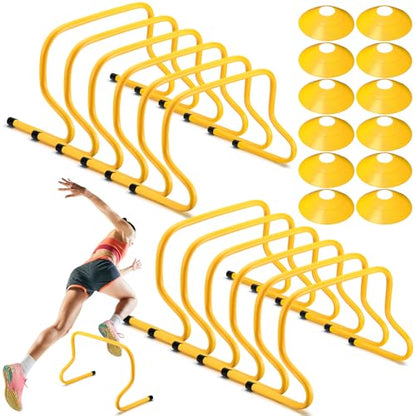 Gemscream 12 Pcs 12 Inch Agility Hurdles Training Equipment Agility Hurdles and Marker Cone Set Disc Cones Speed and Training Obstacle for Athletes Sports Soccer Football Tennis Basketball