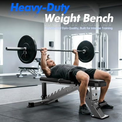 Adjustable Weight Bench for Home Gym Strength Training，Flat/Incline Full Body Workout, Press 2.2" Thick Pad， MAX 2500LBS Heavy Duty
