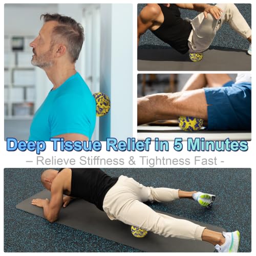 Deep Tissue Massage Ball for Exercise & Recovery - SGS Certification - Targets Back, Shoulder, Legs&Feet - Relieves Muscle Knots, Joint Pain&Tightness, Pressure Point Therapy- Myofascial Release Ball - color: Yellow&blue, size: 1-Pack | 5.1-inch