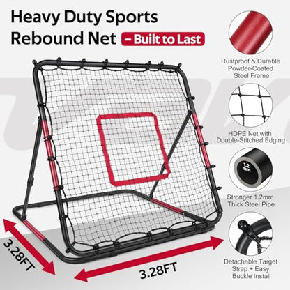 Volleyball Rebounder Net 40"x40" – Adjustable Angles Bounce Back Training Equipment for Volleyball, Baseball, Softball & Lacrosse, Durable, Portable, Easy Setup for Indoor & Outdoor Practice