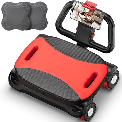 FIAMERMOR 2025 AB Roller Wheel - 4 wheel elbow support abdominal wheel automatic rebound abdominal fat burning weight loss core training equipment home/gym - color: Red