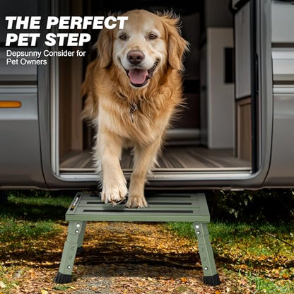 Adjustable RV Step Stool, 3-Step Height Adjustment, Foldable Legs, Wide Anti-Slip Surface,Supports Up to 1,000 lb, Premium Aluminum Construction Easy to Carry (Army Green) - color: Army Green