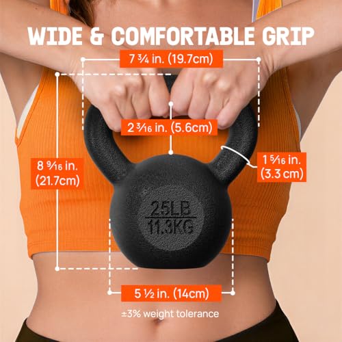 Yes4All Cast Iron Kettlebell, Strength Training Kettlebells 5-80 Lb (5,10,15,20,25,30,35,40,45,50,60,70,80 Lb) for Full Body Workout, Push up, Strength Training - Single & Kettlebell Set of 2 for Men