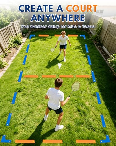 Court Lines Marker Set, 24 Boundary Markers + 48 Ground Stakes, Indoor/Outdoor Field Marking Kit for Pickleball Court, Multi-Use Lines for Training, Games & Fitness Drills, Agility, Dodgeball, Soccer