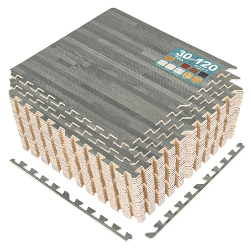Sorbus 120 Sq. Ft. Wood Grain Floor Tiles Foam Mat EVA Interlocking Mats Tile 3/8-Inch Thick Flooring Wood Puzzle Exercise Mats w/Borders - Home Playroom Basement, Apartment, Trade Show, Baby, Dance