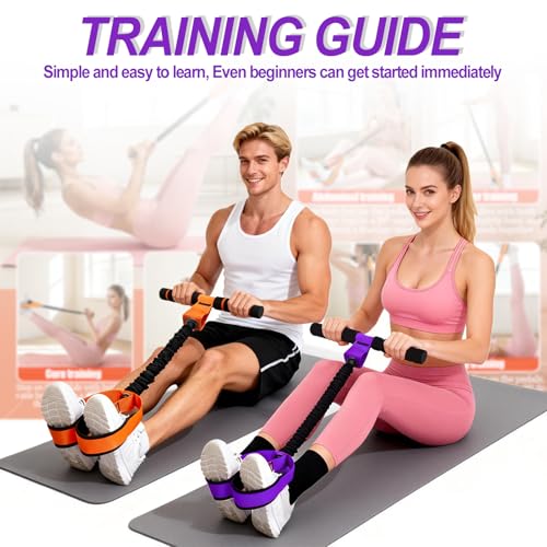 2026 Upgrade Pedal Resistance Bands with Handle - Multifunction Foot Pedal Resistance Band with Training Poster - Fashion Puller Exercise Equipment for Abdomen, Waist, Arm, Core, Leg - 55LBS