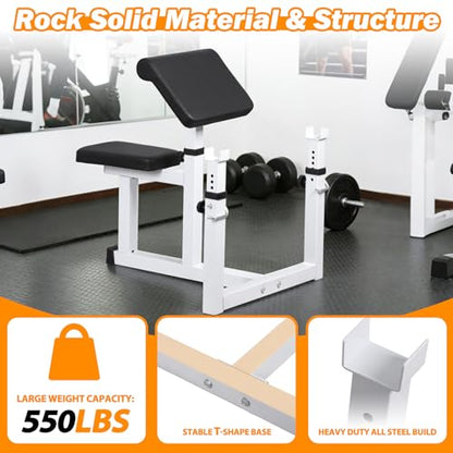 ZenStyle Adjustable Preacher Curl Bench Fitness Weight Bench Seated Isolated Barbell Dumbbell Biceps Training Station Arm Curl Bench for Home Gym