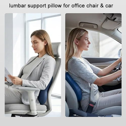Lumbar Support Pillow, Inflatable Rubber Lumbar Pillow for Lower Back Pain Relief - Car Back Cushion for Driving Seat, Office Chair, Back Support Stretcher, Waterproof, Adjustable Thick, 12''Lx 14''H