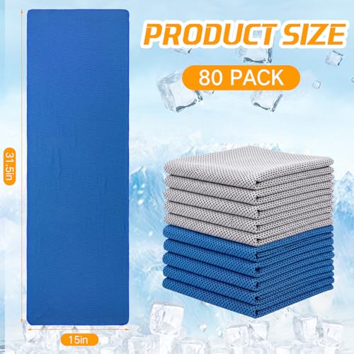 BBTO 80 Pcs Cooling Towels 32x12 in Microfiber,Gray and Blue - color: Gray and Blue