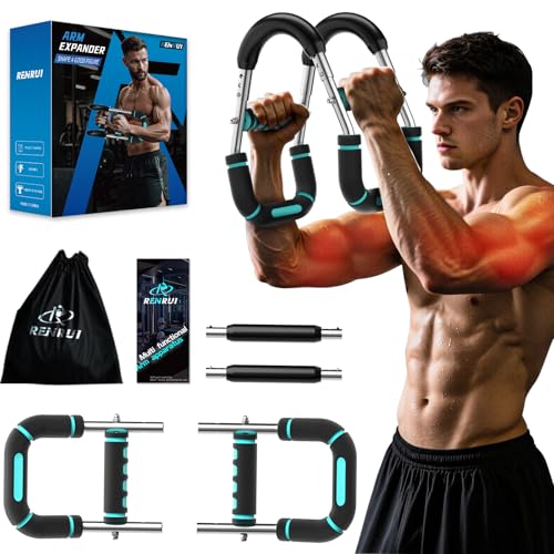 Twister Arm Trainer Chest Workout Equipment for Men & Women, Adjustable 5 Resistance (40-130 lbs) Home Gym Strength Trainer with Anti-Slip Handles & Carry Bag (Blue)