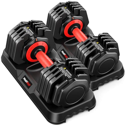 Adjustable Dumbbell Set Pair 25 lb or 50 lb, Adjustable Dumbbells 10-in-1 Free Weight Set, 1-Second Dial Weight Adjustment,Space-Saving Design with Storage Base, Home Gym Strength Training Equipment