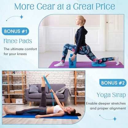 Yoga Blocks 2 Pack for Wrist Relief,Yoga Block with Knee Pads Strap - color: Blue
