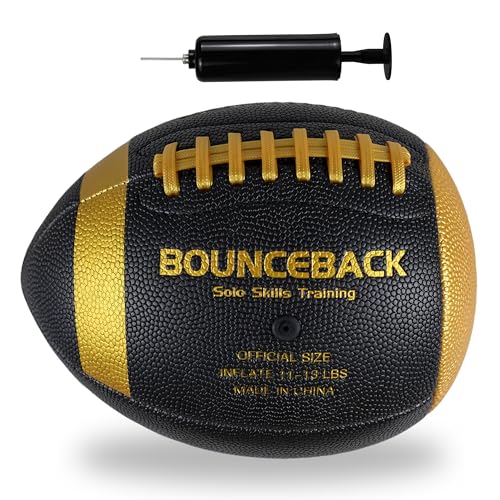 BOUNCEBACK Soft Leather Training Football, Youth Size & Official Size, Fatherless PU PassCatch Solo Enhancing Passing Catching(with Pump) - style: Black-9#(Ages 14+)