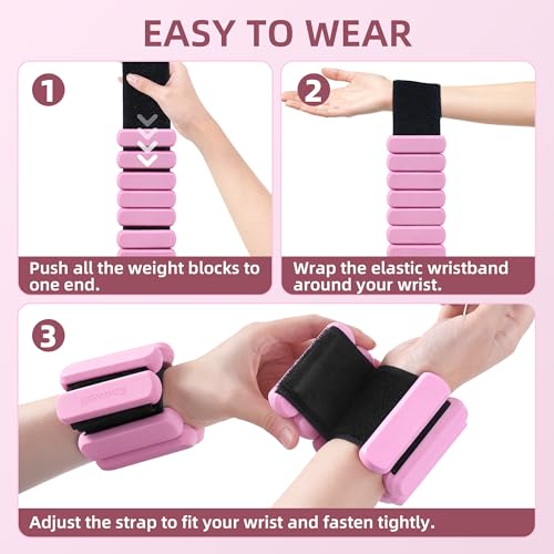 Wrist Ankle Weights for Women Men 2lbs /Pair - Adjustable Arm Leg Pilates Weights Weighted Bangles Wristbands for Gym, Yoga, Strength Training Fitness Workout