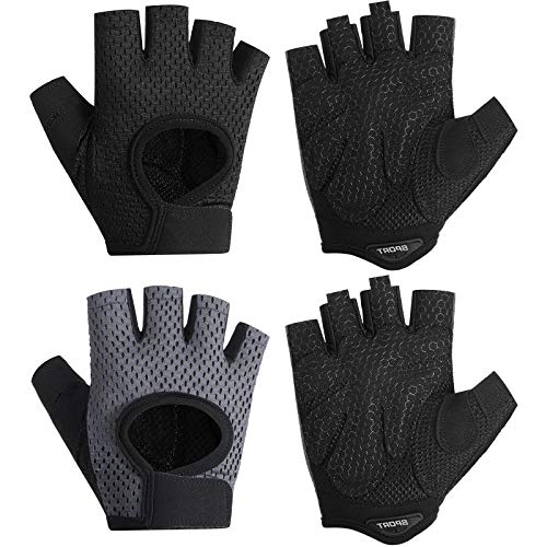 Geyoga 2 Pairs Workout Gloves Adjustable Gym Exercise - color: Black, Gray, size: Medium