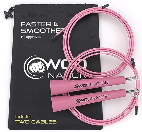 WOD Nation Adjustable Speed Jump Rope For Men, Women & Children - Blazing Fast Fitness Skipping Rope Perfect for Boxing, MMA, Endurance - color: Pink