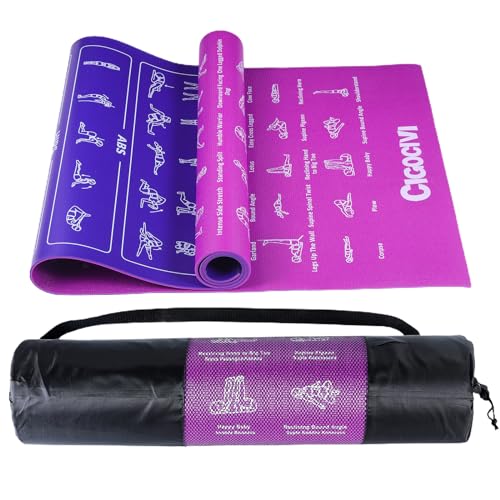 Instructional Travel Yoga Mat with 75 Asanas Poses & Exercises - Exercise Mat for Home Workout, Includes Carrying Bag, 68"x24"x0.25"