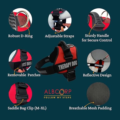 Reflective Therapy Dog Vest Harness with 2 Removable Patches, Adjustable Woven Nylon, for Therapy Visits and Volunteer Programs, Black, Large - color: Black, size: L 27''- 36'' Girth