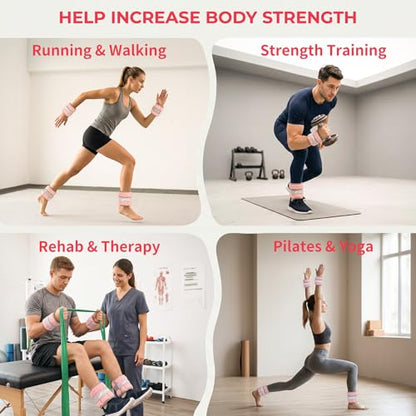 Adjustable Ankle Weights for Women Men A Pair of 1-3/4/5/6/8/10/20LBS - color: Pink
