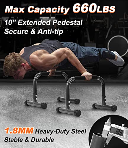 Push Up Bar, 12 Inch High Non-Slip Parallettes Bars & Dip Bars With Foam Handles, Heavy-Duty No Wobbling Calisthenics Equipment For Handstand, L-Sit, Gymnastics, Strength Training Home Gym Use - color: Black