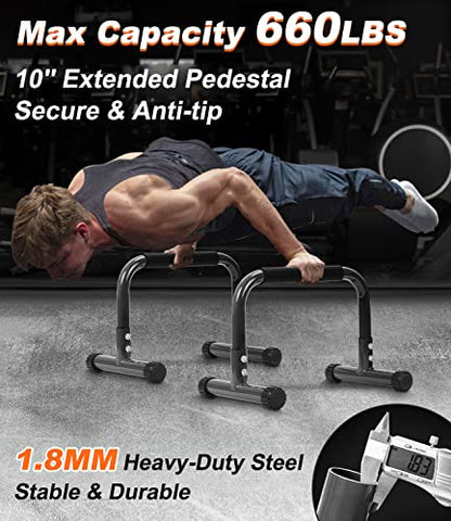 Push Up Bar, 12 Inch High Non-Slip Parallettes Bars & Dip Bars With Foam Handles, Heavy-Duty No Wobbling Calisthenics Equipment For Handstand, L-Sit, Gymnastics, Strength Training Home Gym Use - color: Black