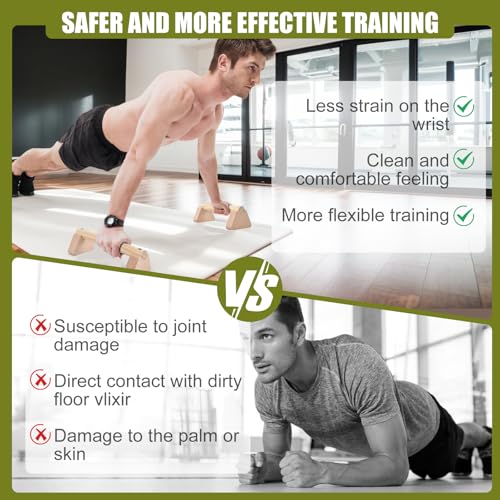 Pushup Handle Wood, Wooden Parallettes Bars for Calisthenics & Handstand Training, Push Up Bars with Non-Slip Base, Push-up Stand Strength Training & Home Gym Workout Equipment for Men Women