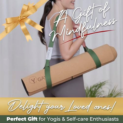Y O Gayo Premium Cork All-in-One Yoga Essentials Kit -Large Cork Yoga Mat 5mm and Blocks Set with Carry Strap and Alignment lines, 10ft Stretch Strap, Your Ultimate Yoga Starter Set