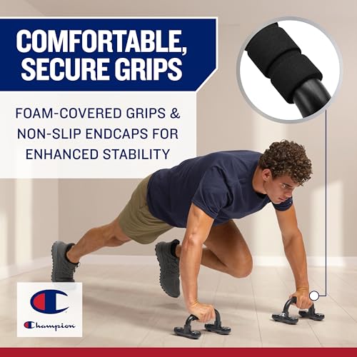 Champion Push Up Bars (Black), Ergonomic Design with Foam Grips & Non-Slip Base, Portable Push Up Handles for Floor, Upper Body & Core Workout Equipment for Strength Training & Bodyweight Exercises