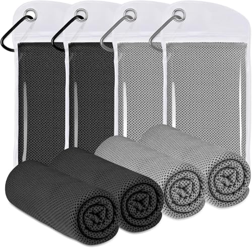 4 Pack Cooling Towels (40"x12"), Cooling Towels for Neck and Face, Gym Towel for Working Out, Soft Breathable Microfiber Ice Towel for Yoga Sport Running (Black/Black/Dark Gray/Dark Gray) - color: Black/Black/Dark Gray/Dark Gray