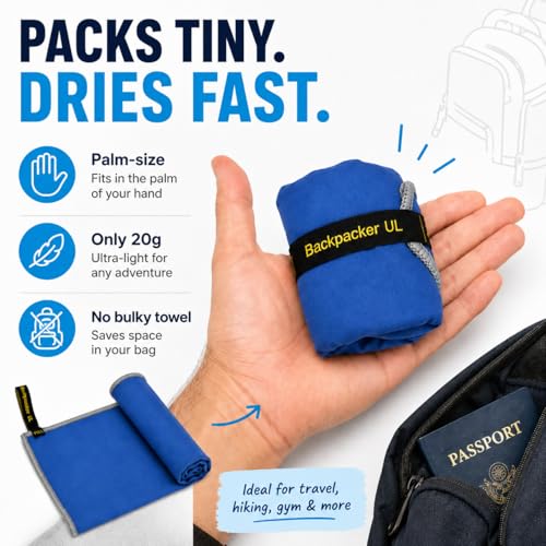 Backpacking Ultralight Quick Dry Microfiber Soft Fast Drying Hand and Face Towel Wash Cloth Camping Yoga Hiking Active Lifestyle Small (Blue, Small)