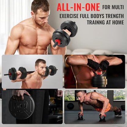 Fitvids Adjustable Dumbbell Set, 40/60LBS Free Weight Set, Multi-Functional Portable Changeable Dumbbell Barbell Kettlebell Set for Home, Multiple Style - size: 40LBS Set, 4in1