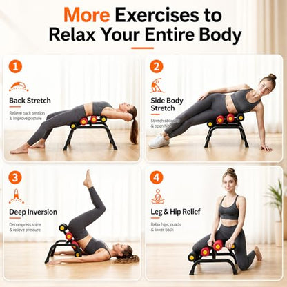 Mini Inversion Table with Rollers, Back Extension Machine for Back Pain Relief, Easy to Assemble & 297LBS Weight Capacity, Spinal Decompression Table for Home Gym